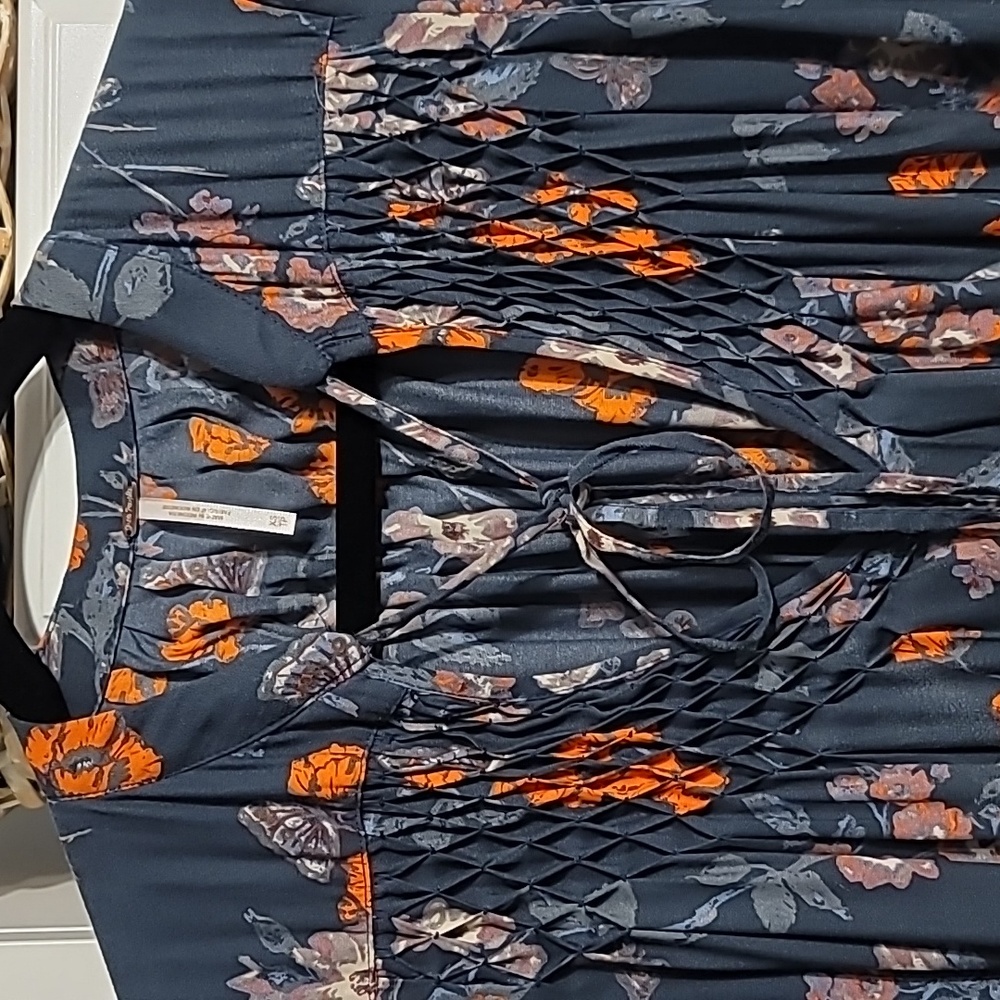 Free People Pebble Crepe Tunic Womens XS Multi Floral Oversized Smocked Boho Top - Picture 3 of 12